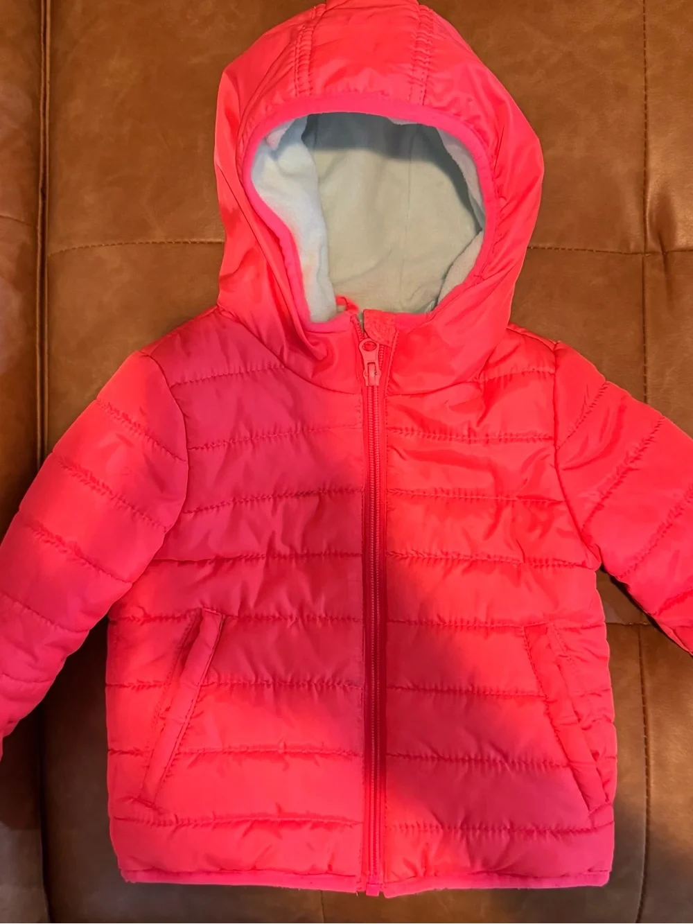 Cat&Jack girl Hot pink fleece lined hood toddler size 18M coat puffer jacket